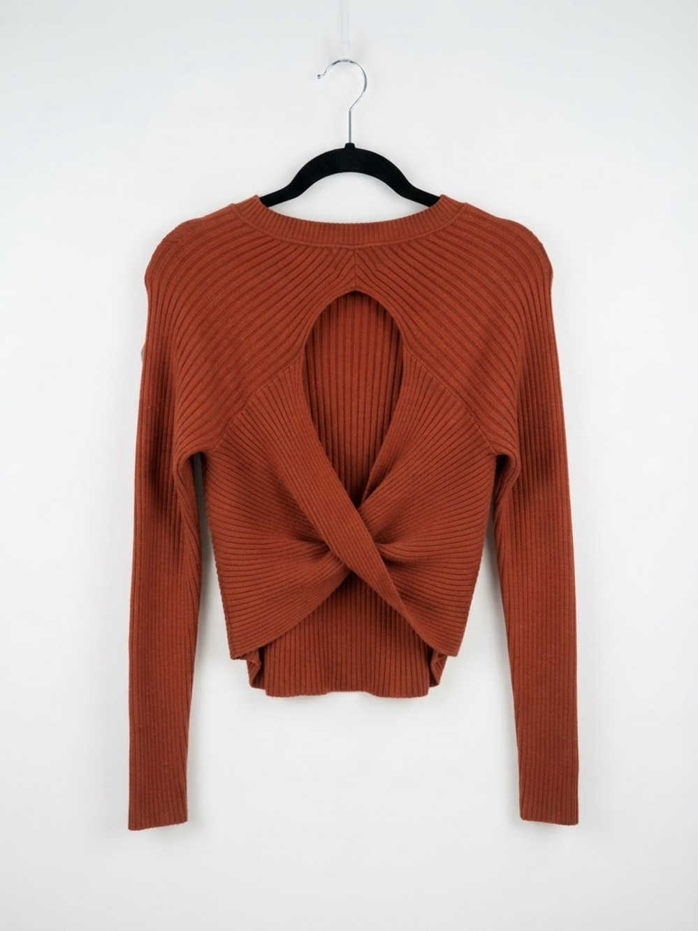 Pink Rose Ribbed Twist-Back Sweater - Rust